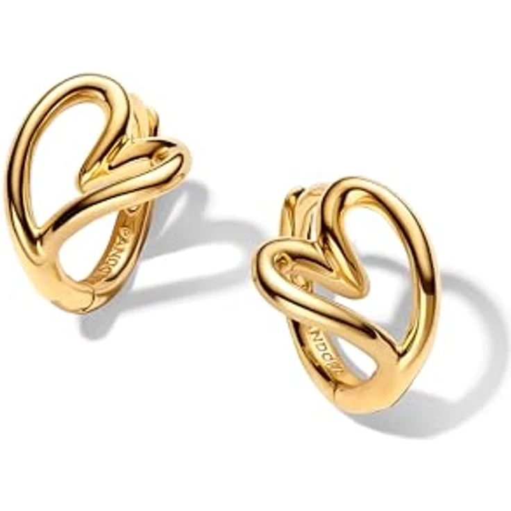 Pandora Essence, Kleine Creolen aus 14 Karat vergoldeter Metalllegierung mit organisch geformtem Herz, klappbar – Bild 1