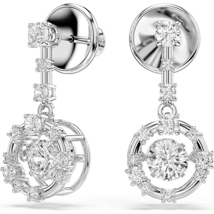 Swarovski Constella Drop-Ohrhänger, Rundschliff, Weiß, Rhodiniert, mit Dancing Stone und Swarovski Zirconia – Bild 2
