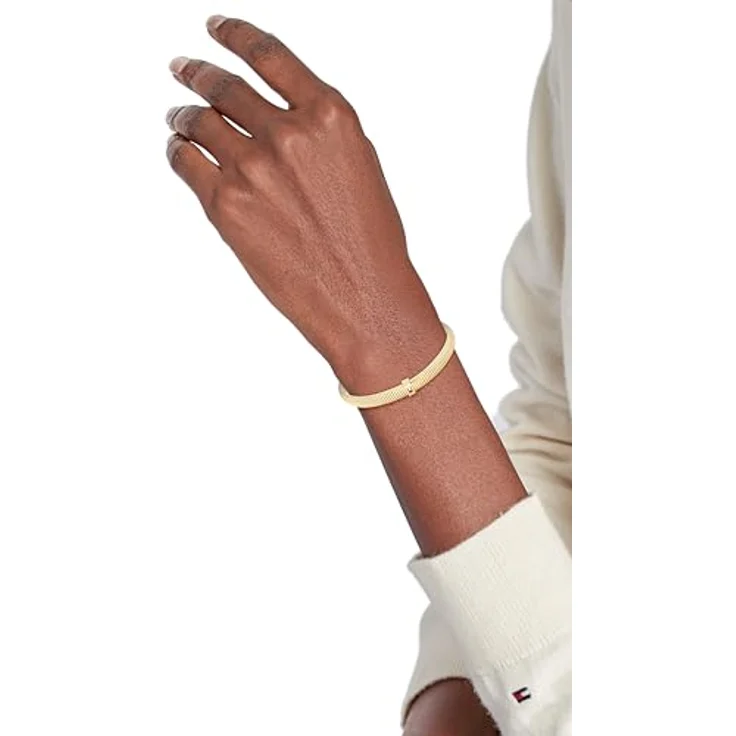 Tommy Hilfiger Jewelry Dehnbarer Armreif für Damen aus Edelstahl, erhältlich in Silber, Gold, Roségold oder Bicolor – Elastisches Design mit emaillierter Flagge, Länge 16,5 cm, Breite 0,6 cm – Bild 3