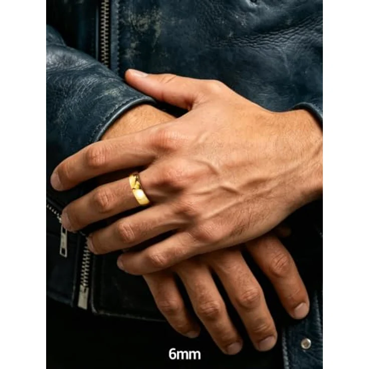 PROSTEEL Herren Bandring 18k vergoldet, hochglanzpoliert, Größe 57, 6mm breit, klassisches Design, perfektes Accessoire für Hochzeit und Verlobung – Bild 5