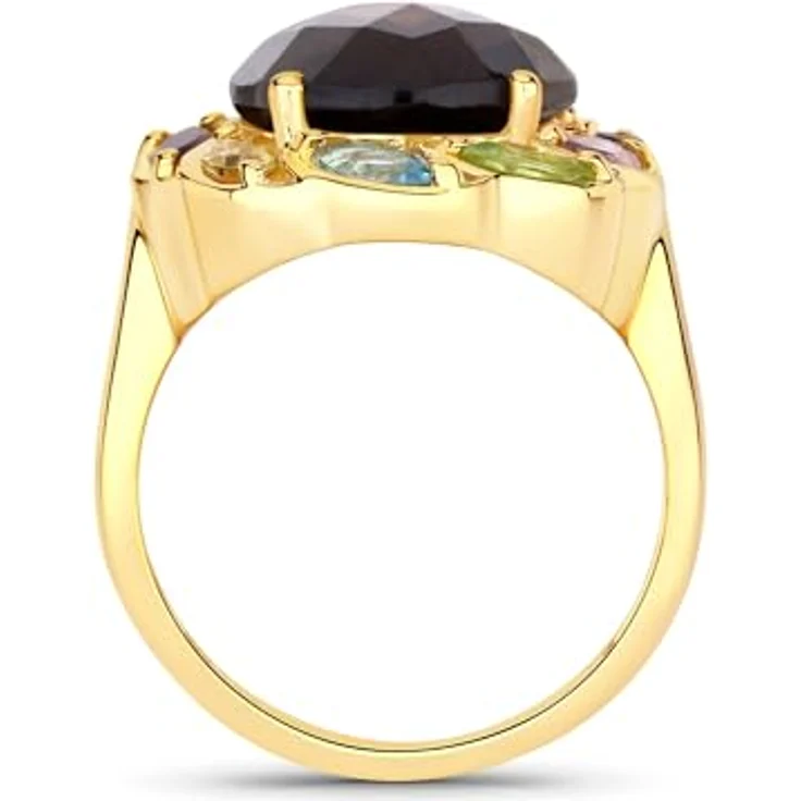 Rafaela Donata Damen Ring 925/- Sterling Silber gelbvergoldet 14 Karat mit Rauchquarz grau-braun, Edelsteingröße 16x12 mm – Bild 3