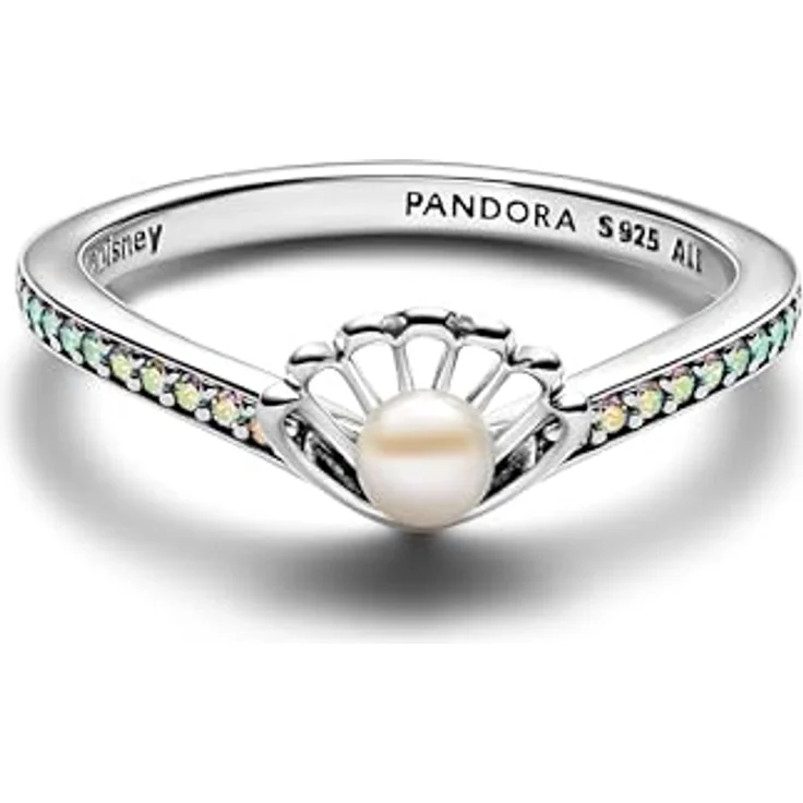 Pandora 193654C01, Damen-Ring Disney Prinzessin Arielle, Muschelform aus 925 Sterlingsilber mit Süßwasser-Zuchtperle und Zirkonia, Gr. 54/17,2 – Bild 2