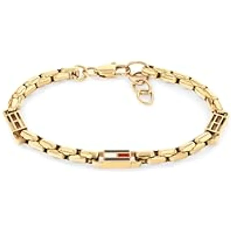 Tommy Hilfiger Jewelry Gliederarmband für Herren, Edelstahl mit Gelbgold-Beschichtung, 190 mm, 3D-Flaggendetail, Karabinerschnalle