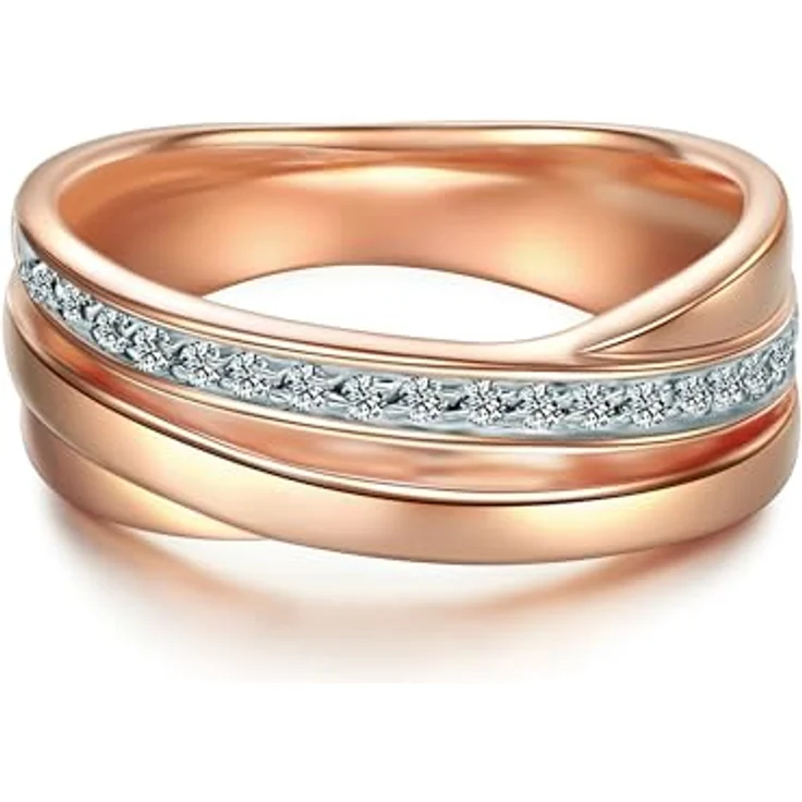 Trilani Damen-Wickelring, Sterling Silber rosévergoldet, Zirkonia weiß im Brillantschliff, 7,5 mm, Trauring, Schmuckbox – Bild 1