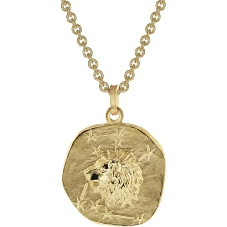 trendor Löwe Sternzeichen Herren-Halskette, goldplattierter Silber 925 Anhänger Ø 20 mm mit vergoldeter Rundanker-Kette 50 cm, zeitloser Halsschmuck, Geschenkbox
