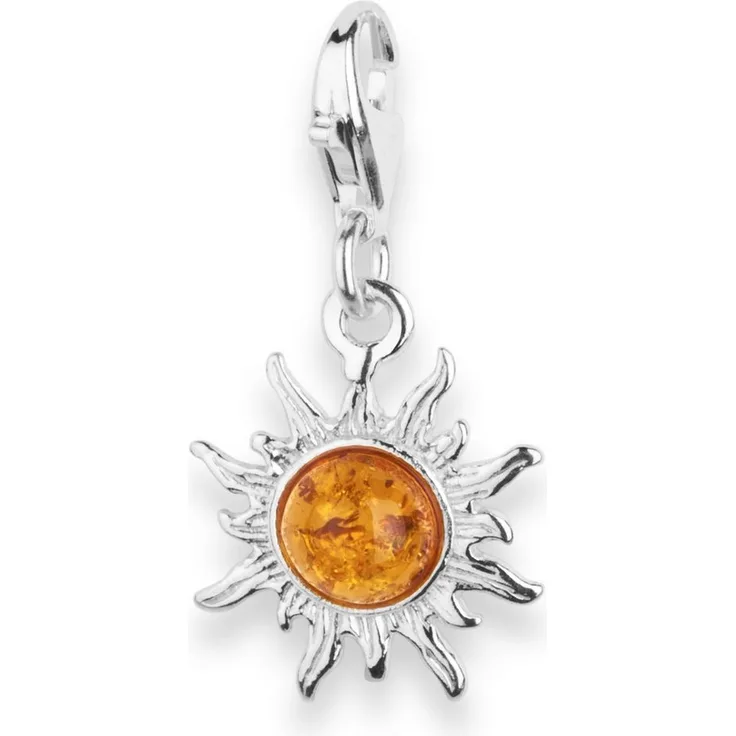 OSTSEE-SCHMUCK Kettenanhänger Charm-Einhänger Sonne aus Sterlingsilber 925/000 mit Bernstein, 14 mm