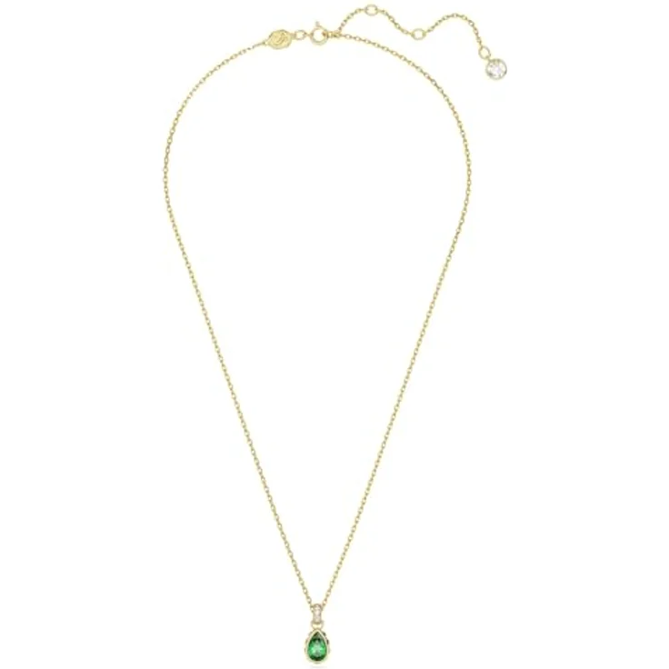 Swarovski Chroma Halskette, Grüne und Vergoldete Damenhalskette mit Strahlendem Tropfen-Anhänger und Klaren Kristallen – Bild 3