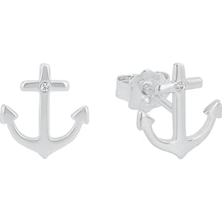 s.Oliver Anker-Ohrringe für Damen, Zirkonia / 925 Sterling Silber, Rhodiniert, 11x10 mm