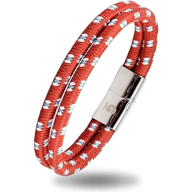 Galeara Noa Segeltau Armband Geflochten Nautisch mit Magnetverschluss, Rot - Weiß, 205 mm – Bild 1