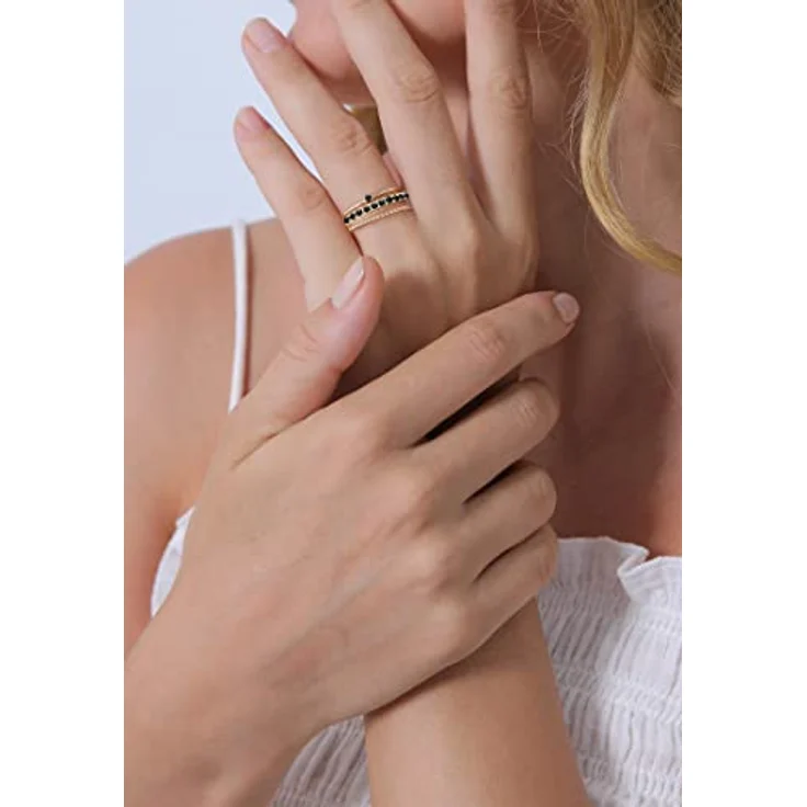 Elli Damenring Stapel Set Elegant Solitär gedreht mit schwarzen Kristallen, 925 Sterling Silber – Bild 4