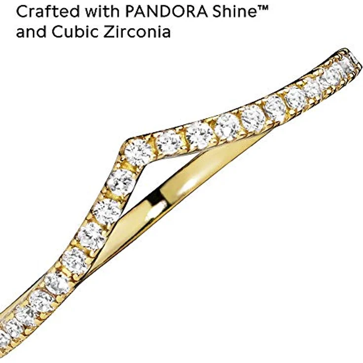PANDORA Sparkling Wishbone Ring, 14 Karat vergoldete Metalllegierung mit Cubic Zirkonia Steinen, Größe 58, Timeless Collection – Bild 4