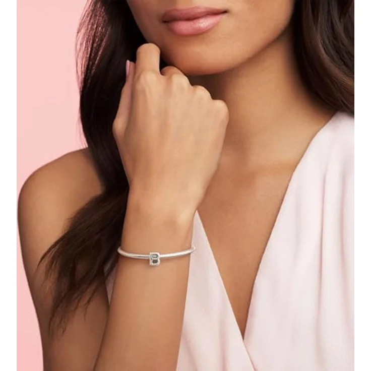 PANDORA Moments Buchstabe B, wendbares Alphabet-Charm aus Sterling-Silber mit geprägten Herzen und Perlen, kompatibel mit Armbändern der Moments Kollektion – Bild 3