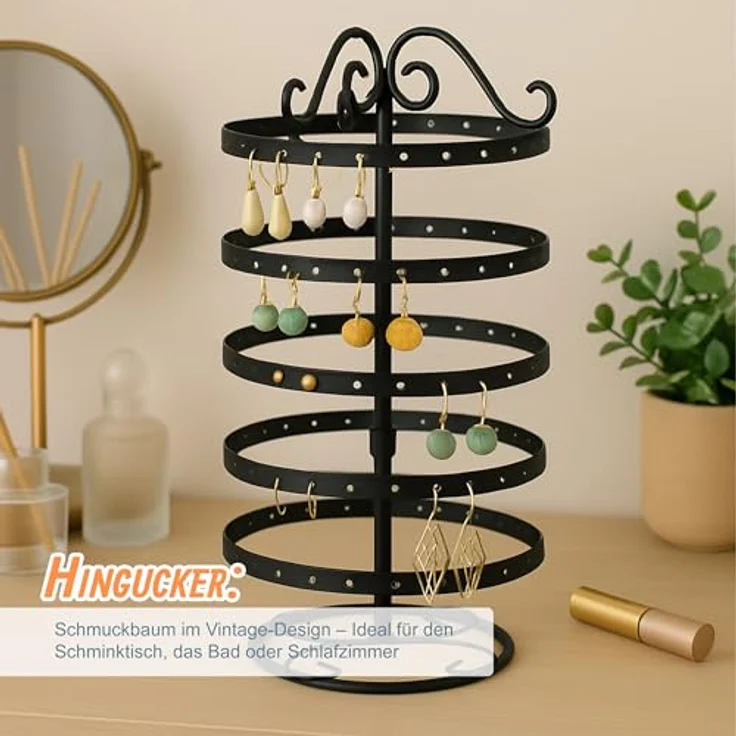 Relaxdays Ohrringhalter, drehbar mit 168 Steckplätzen, aus Eisen, Schwarz, HxD: 30 x 16,5 cm, für Ohrstecker und lange Ohrringe – Bild 2
