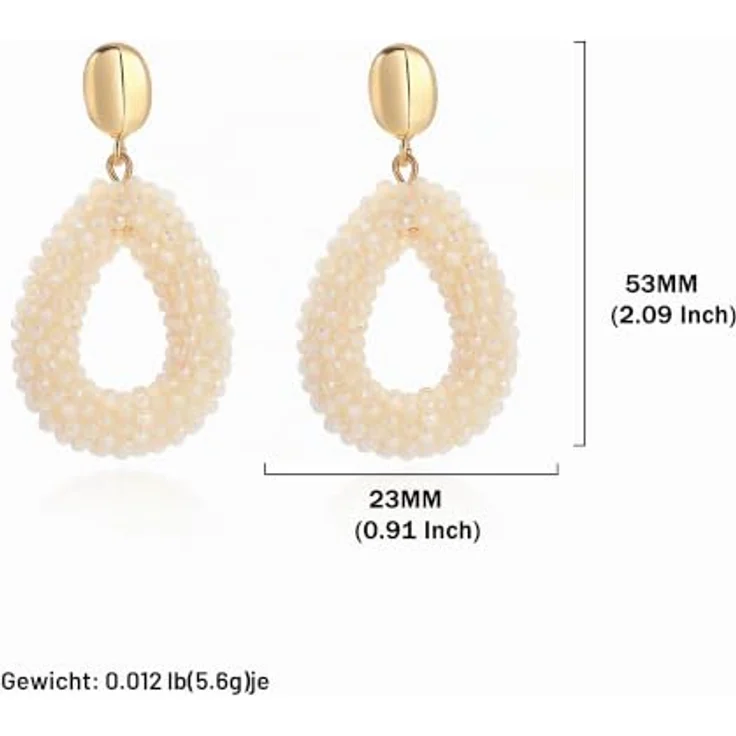ROISE LADY Beige Boho Ohrringe, hängend mit tropfenförmigen Reisperlen, leichte und elegante Damen-Ohrringe im Bohème-Stil – Bild 4