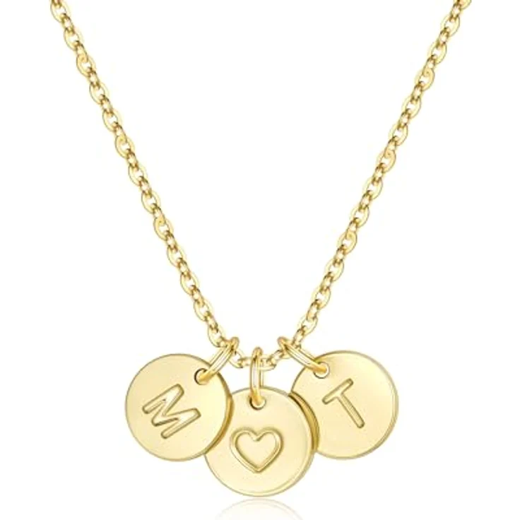 TINGN Personalisierte 2 Buchstaben Kette Gold, zarte Halskette mit Herz, hypoallergen, 18"+2.5" Länge, perfektes Geschenk für Frauen und Mädchen – Bild 1