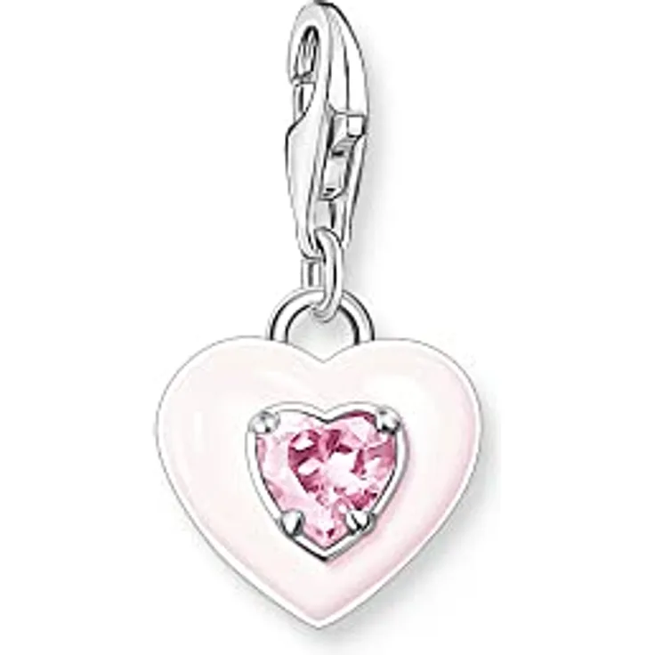 THOMAS SABO Charm-Anhänger Herz, 925er Sterlingsilber mit pinkem Zirkonia, 22 x 11 mm, dreidimensional gestaltet