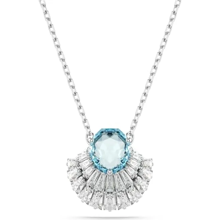 Swarovski Idyllia, Rhodinierte Damenhalskette mit Blaue Muschel-Anhänger und Strahlenden Swarovski Kristallen