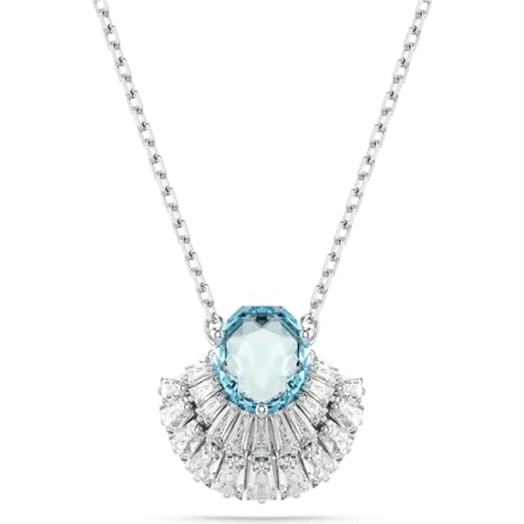Swarovski Idyllia, Rhodinierte Damenhalskette mit Blaue Muschel-Anhänger und Strahlenden Swarovski Kristallen – Bild 1