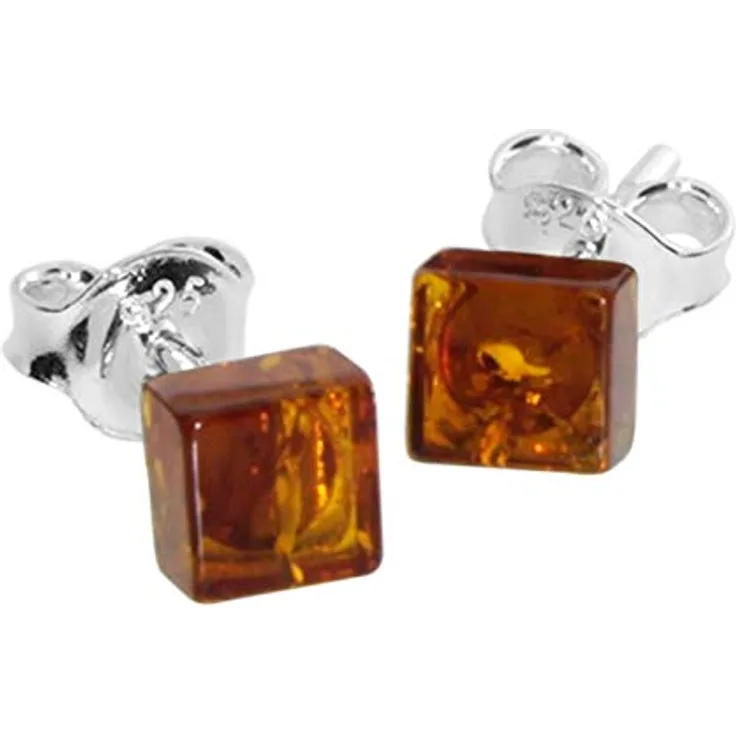 OSTSEE-SCHMUCK Ohrstecker Klassisch, Silber 925 mit quadratischen Bernsteinen, 5 x 5 mm (2-tlg)
