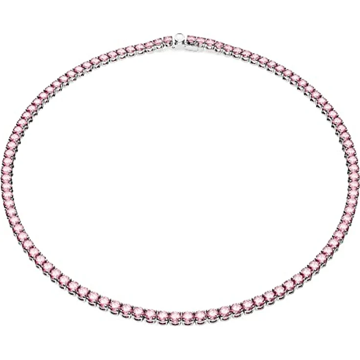 Swarovski Matrix Tennis Halskette, Rundschliff mit violett-rosafarbenen Kristallen, rhodiniert – Bild 1