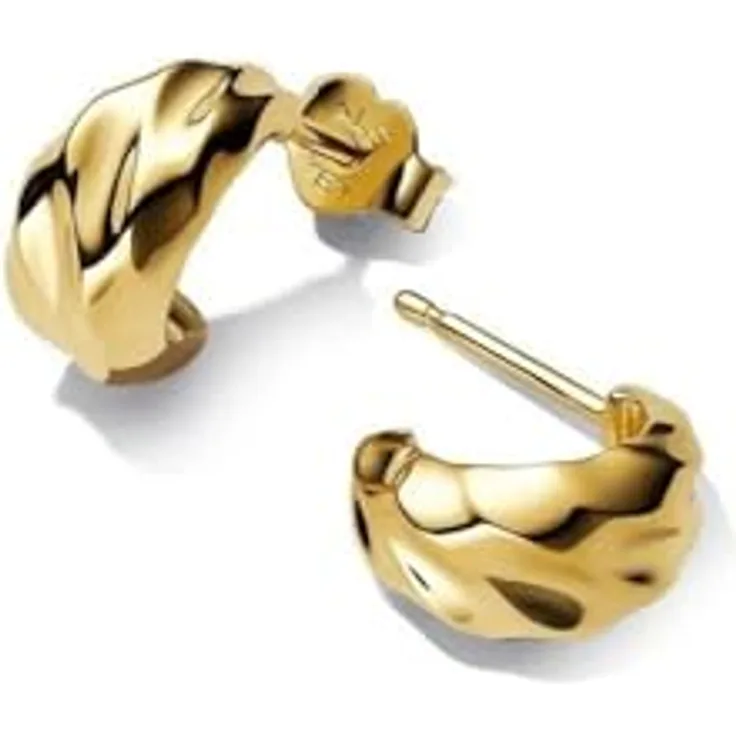 Pandora Essence Gewellte Offene Creolen-Ohrringe aus 14 Karat vergoldetem Sterling Silber mit Schmetterlingsverschluss, 263873C00