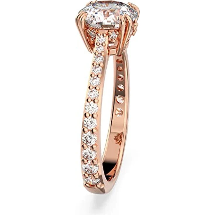 Swarovski Stilla Cocktailring, Rosé Vergoldeter Damenring mit Princess-Schliff und Pavé, strahlende Swarovski Kristalle – Bild 3