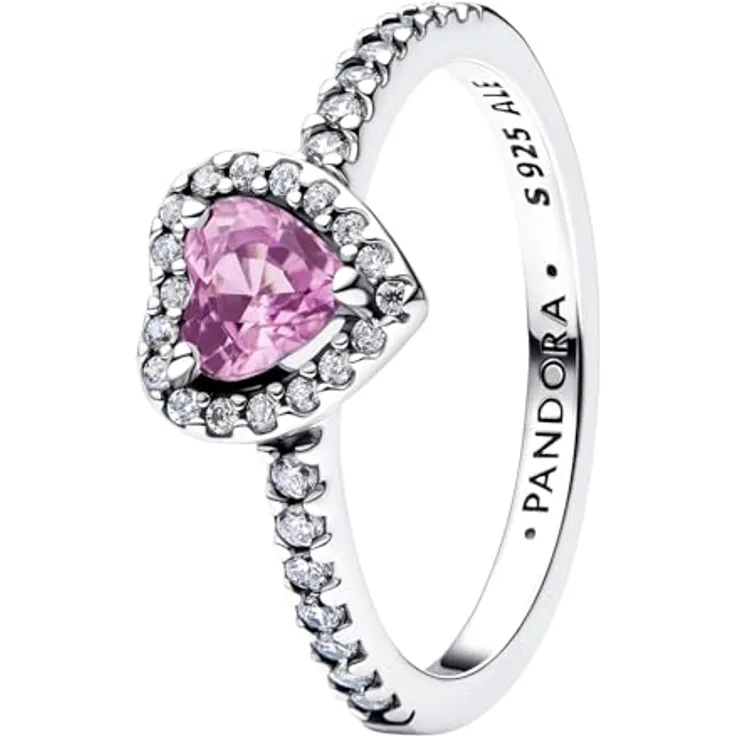 PANDORA Damen-Silberring Erhabenes Herz mit Zirkonia und Kristall, helllila, Ringgröße 52/16,6