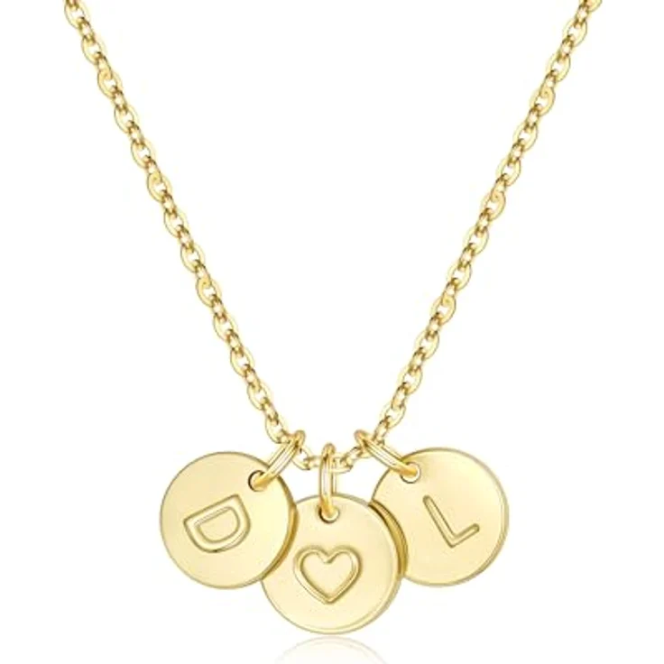 TINGN 2 Buchstaben Kette Damen - 14K Gold Vergoldet mit Herz & Monogramm, personalisierte Halskette für Frauen, 45 cm mit Verlängerung, ideales Geschenk für Geburtstage und besondere Anlässe – Bild 1