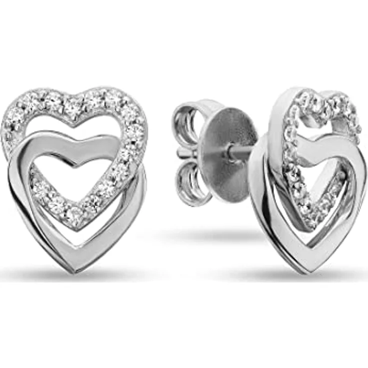 JETTE Damen-Ohrstecker 925er Silber mit 30 Zirkonia, 1,5 cm lang, eleganter Ohrschmuck in Geschenkbox