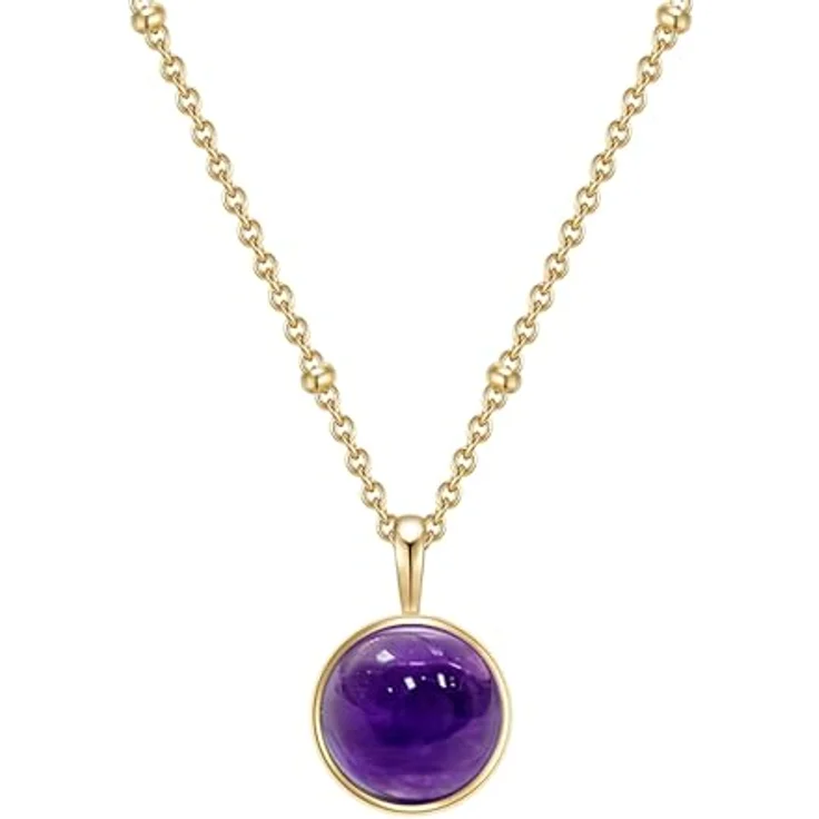 GLANZSTÜCKE MÜNCHEN Damen-Halskette Sterling Silber gelbgold mit Amethyst-Anhänger - Edle Edelsteinkette aus halbem Amethyst in violett, längenverstellbar – Bild 1