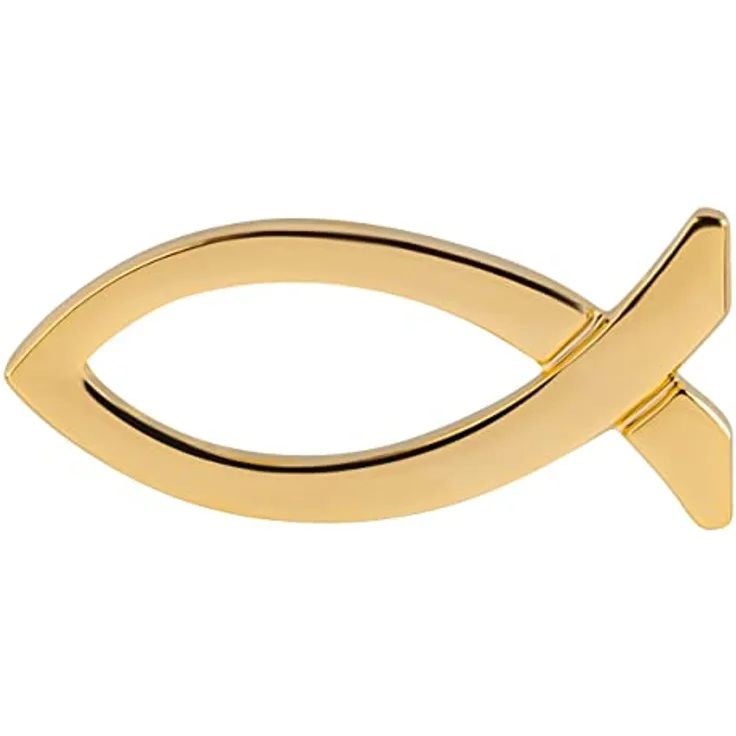 MaMeMi Anstecknadel ICHTHYS Fisch, goldfarbene religiöse PIN – 2 cm, ideales Geschenk zur Taufe, Konfirmation, Kommunion auf schöner Trägerkarte