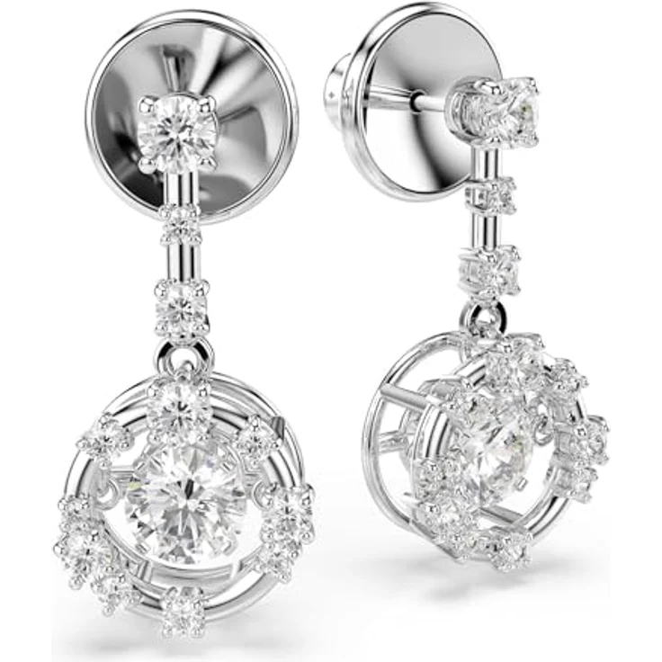 Swarovski Constella Drop-Ohrhänger, Rundschliff, Weiß, Rhodiniert, mit Dancing Stone und Swarovski Zirconia – Bild 3