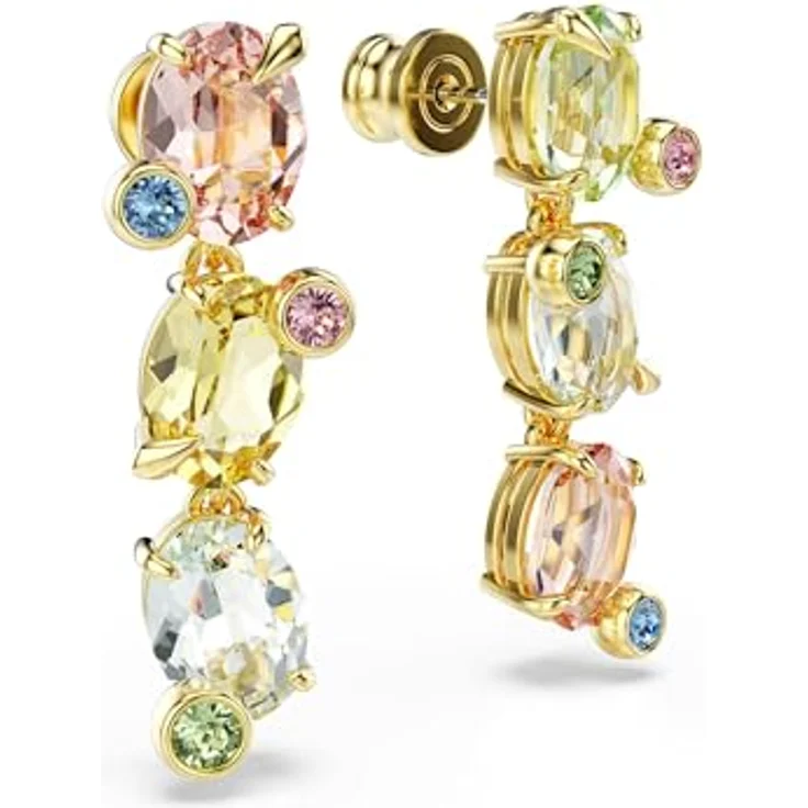 Swarovski Gema Drop-Ohrhänger, Paar Ohrstecker mit bunten Swarovski® Kristallen in Goldlegierungsschicht – Bild 3