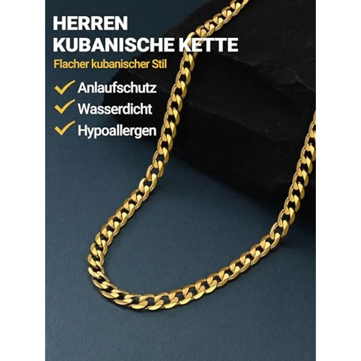 PROSTEEL Herren Panzerkette 61CM, 6MM breit, aus hochwertigem 316L Edelstahl, in Gold, klassisches Miami Design – Bild 3