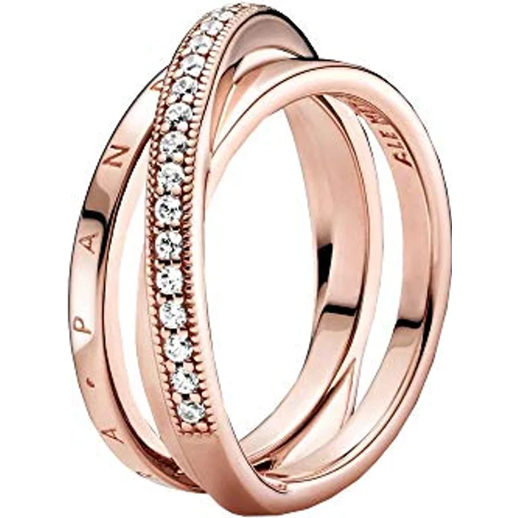PANDORA Ring durchkreuzendes Dreifachband, rosévergoldet mit Pavé-Cubic Zirkonia, Modell 189057C01-54 – Bild 5