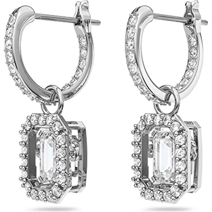 Swarovski Una Drop-Ohrhänger, Rhodinierte Ohrringe mit Oktagon-Schliff und Pavé-Kristallen – Bild 2