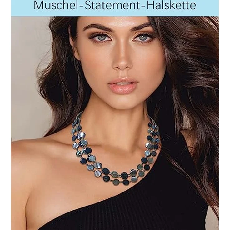 FULU AUTUMN Damen Statement Kette, mehrreihige Muschelkette mit silbernen Perlen, 17 Zoll + 2,7 Zoll Verlängerung, schwarz – Bild 5