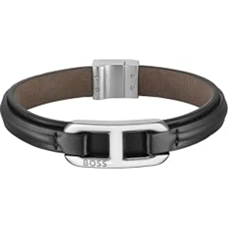 BOSS KODE Collection Herren-Armband mit schwarzem Leder, Edelstahlverschluss und BOSS Logo, 190 mm – Bild 1