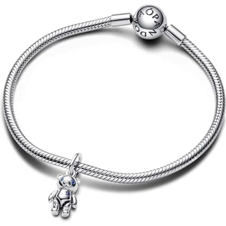 PANDORA Moments Beweglicher Baby-Teddybär Charm-Anhänger aus Sterling Silber mit blauem Kristall, kompatibel mit Moments Armbändern, 792986C01 – Bild 3