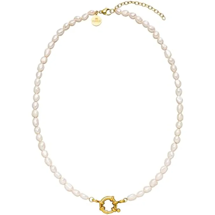 Purelei Pearl Charm Halskette – Elegante Kette mit Süßwasserperlen und Charm-Öse, Edelstahl 18K vergoldet (Gold)