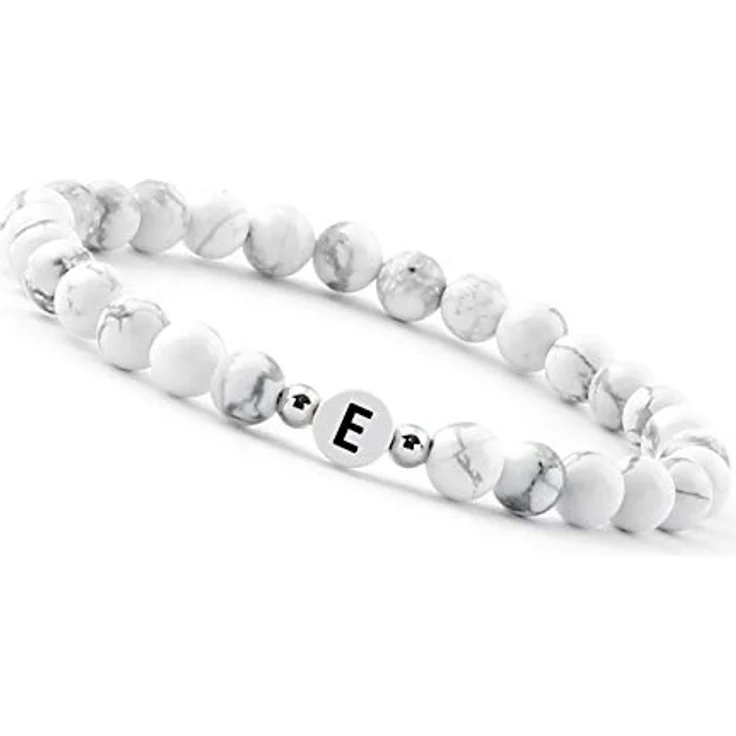 GD GOOD.designs Pärchen Armband mit Buchstaben E, Partnerarmband aus Howlith Perlen für Handgelenke 16-20 cm, inkl. Schmucketui – Bild 1