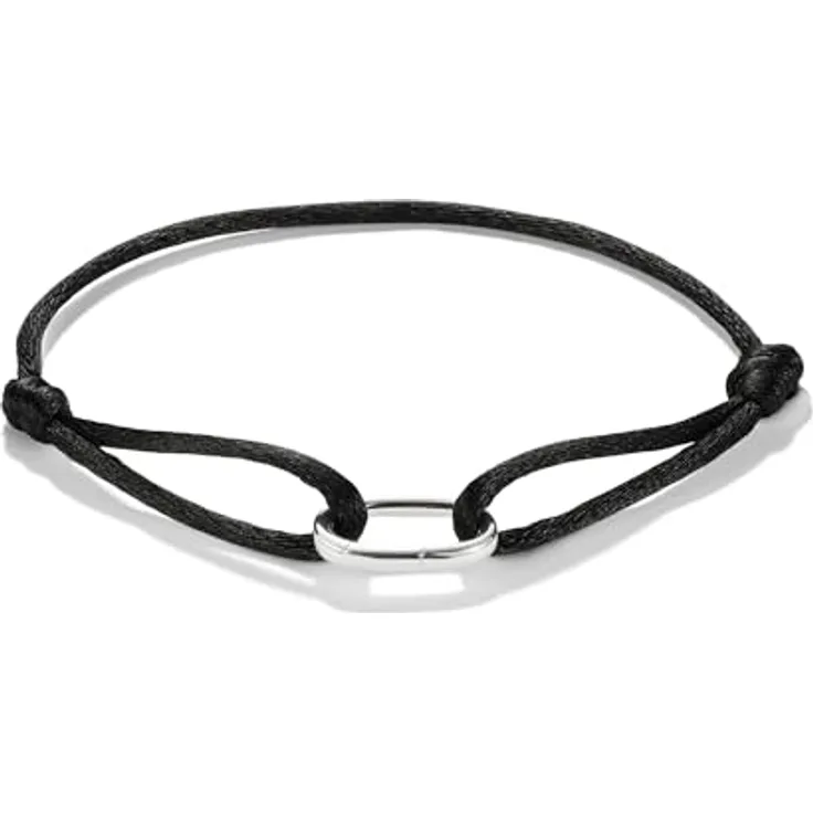 THOMAS SABO Textilarmband schwarz Connect Link aus 925 Sterling Silber, größenverstellbar und hautfreundliches Material, C1210-001-11-L24V