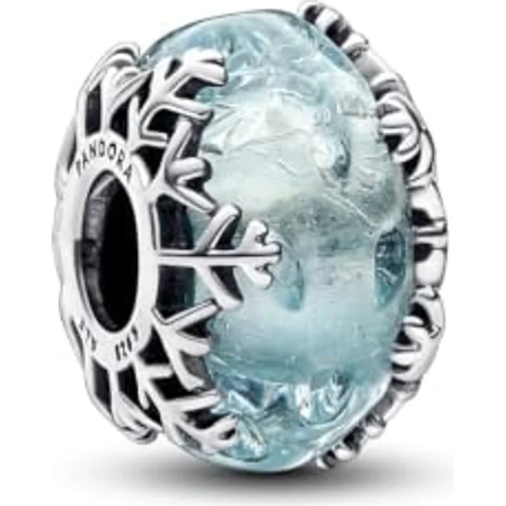 Pandora Winterblaue Schneeflocke Murano-Charm 792377C00, Charm-Einhänger aus Sterlingsilber mit hellblauem Murano-Glas – Bild 3
