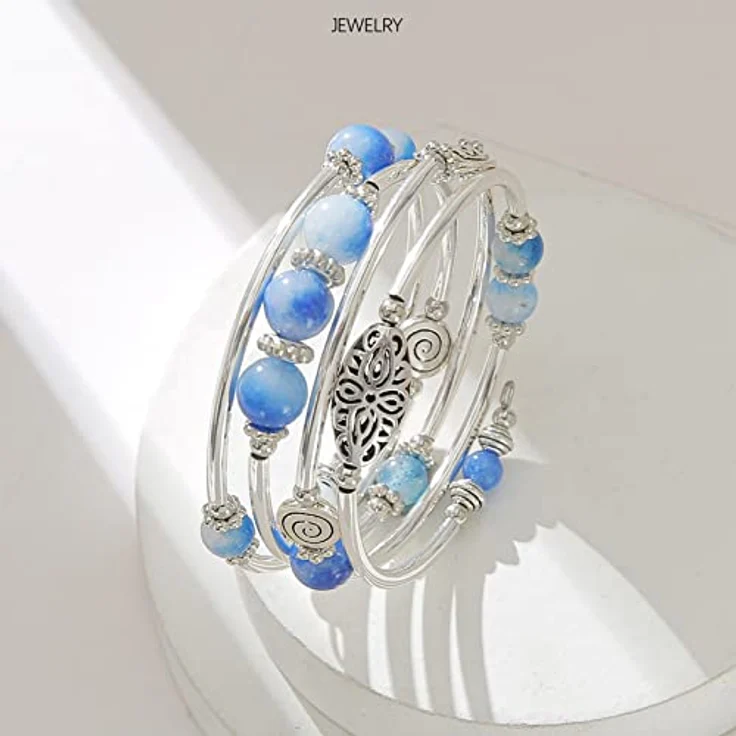 FULU AUTUMN Damen Boho Wickelarmband, mehrschichtiges Perlenarmband aus Silber mit Kristallglas-Details, 17-Sapphire – Bild 2
