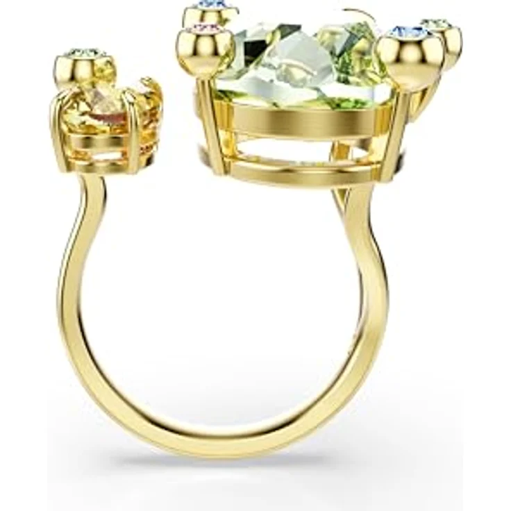 Swarovski Gema Offener Ring, Vergoldeter Damenring mit Grünen und Gelben Kristallen, Größe 55 – Bild 3