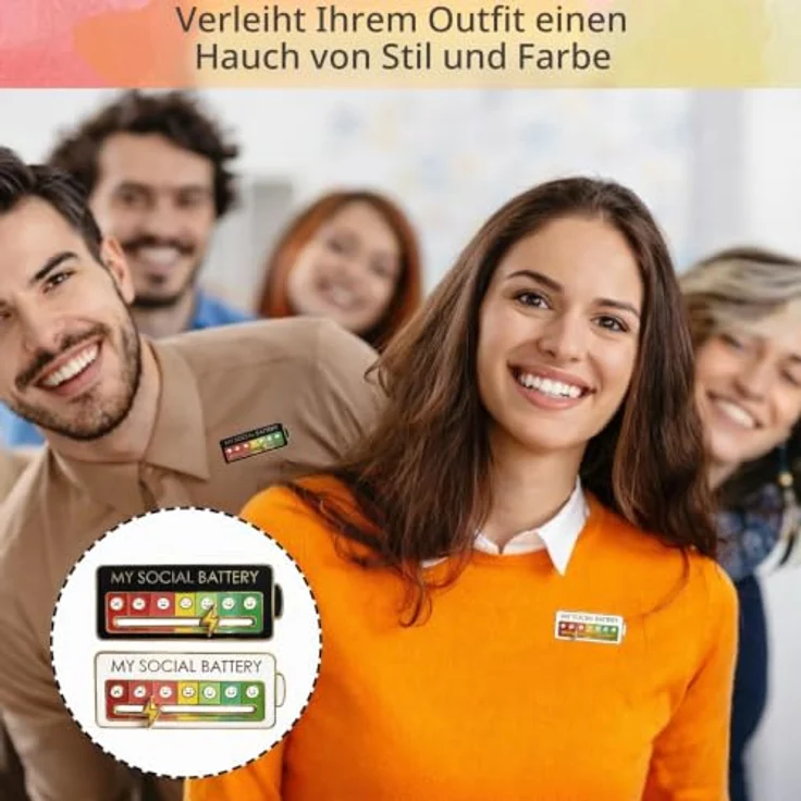 BaZuyunMd Social Battery Pin 6er Set, Anstecker mit 7 Emotionen, stylische Brosche in Weiß und Schwarz, 6×2.5cm – Bild 4