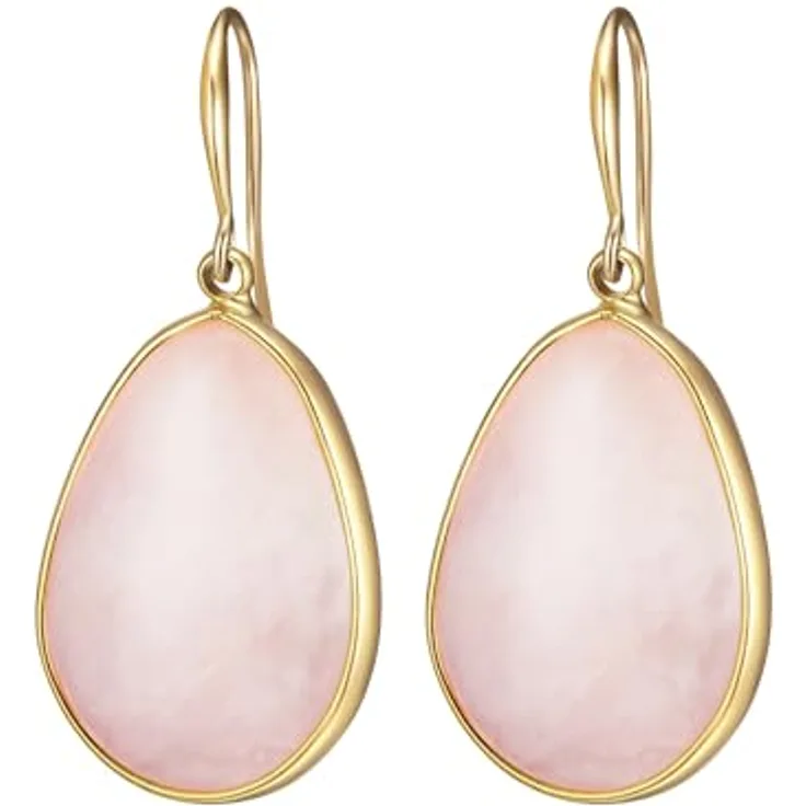 Lulu & Jane Ohrhänger aus Messing in Gelbgold-Optik mit rosa Naturstein, 41,8 mm