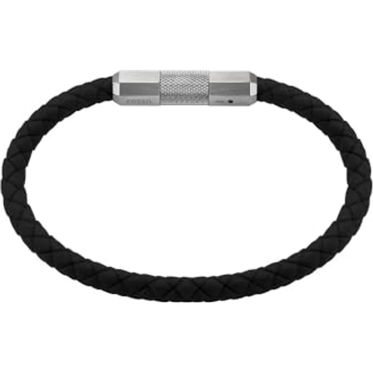 Fossil Herren Leder- und Edelstahlarmband, silberfarbener Edelstahl mit verstellbarem Magnetverschluss, matt und glänzend, 18-19 cm Länge – Bild 1