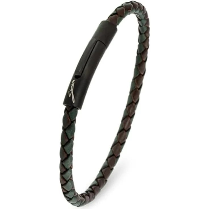 Simaru Lederarmband 4mm, geflochten aus Echtleder mit Edelstahl Hakenverschluss, wasserfest, XXL (23cm Länge), Dunkelgrün mix, Premium-Qualität Made in Germany – Bild 1