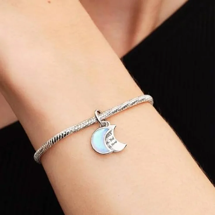 PANDORA Moments Mondsichel Doppelter Charm-Anhänger aus Sterling-Silber mit irisierendem Mondstein-Glas, kompatibel mit ME und Moments, 794272C01 – Bild 4